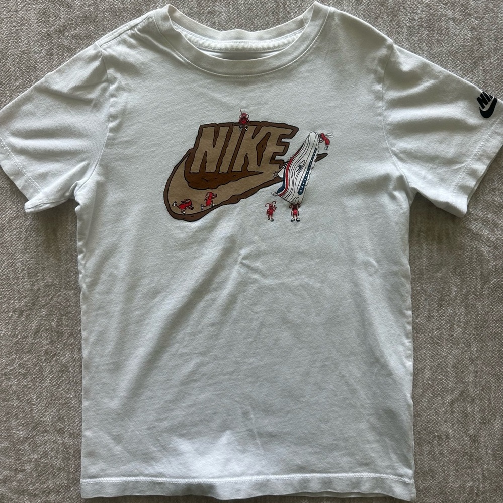 Nike White Tee with Brown Logo and Graphic
